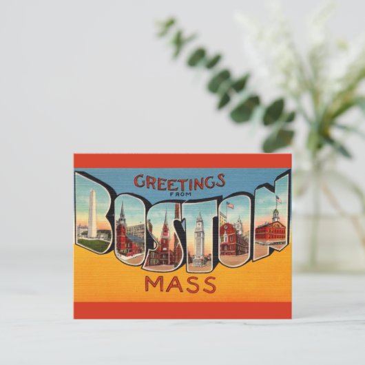 Vintage Begrüßung in Boston Postkarte (Stehend Vorderseite)