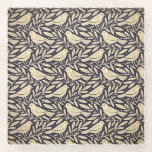 Vintage Beige Bird Pattern on Dark Background Glasuntersetzer<br><div class="desc">Seamless vintage pattern of beige birds amidst stylized leaves on a dark background. The design has a classic and harmonious feel.</div>
