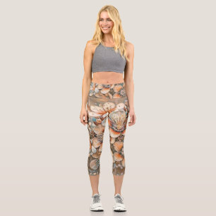 Vintage, beige-braune Kirschblüten zeichnend Capri Leggings