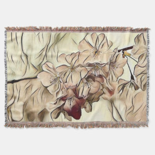 Vintage, beige-braune Kirschblüten zeichnend Decke