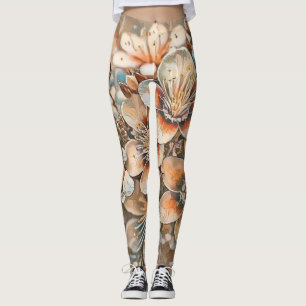Vintage, beige-braune Kirschblüten zeichnend Leggings