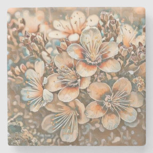 Vintage, beige-braune Kirschblüten zeichnend Steinuntersetzer