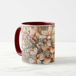 Vintage beige braune Kirschblüten Zeichnung Tasse