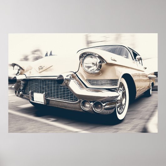 VINTAGE BEIGE CADILLAC MIT CHROME GRILLE POSTER (Vorne)