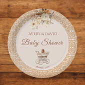 Vintage Beige Classic Gender Neutral Baby Dusche Pappteller