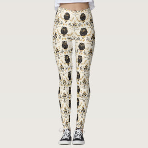 Vintage Beige Eule Natur Muster Leggings