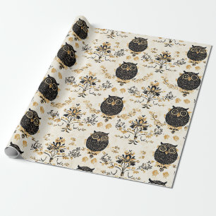 Vintage Beige Eule Naturmuster Geschenkpapier