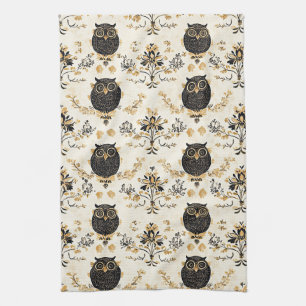 Vintage Beige Eulen-Naturmuster Geschirrtuch