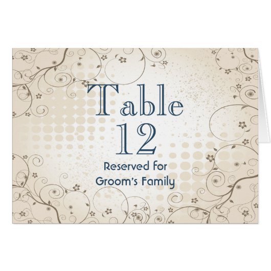 Vintage Beige Floral Wedding Tischnummer (Vorderseite (Horizontal))