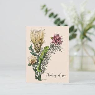 Vintage Beige Florales Chamäleon Art Denk an Dich Postkarte