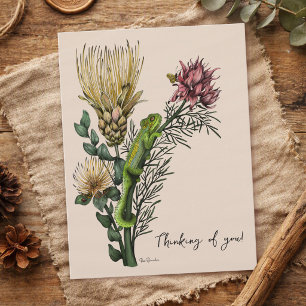 Vintage Beige Florales Chamäleon Art Denk an Dich Postkarte