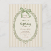 Vintage beige green elegant sweet bow birthday einladung (Vorderseite)
