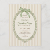 Vintage beige green elegant sweet bow graduation einladung (Vorderseite)