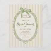 Vintage beige green sweet bow bridal shower einladung (Vorderseite)