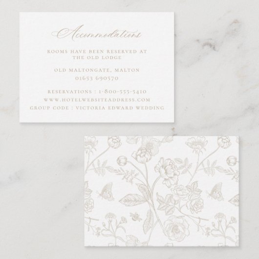 Vintage Beige-Hochzeitsunterkünfte Begleitkarte (Vorne/Hinten)