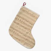 Vintage beige Musiknoten Großer Weihnachtsstrumpf (Vorderansicht (hängend))