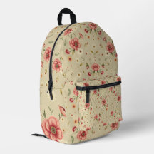 Vintage-Beige-Rucksack mit rotem Blumenmuster