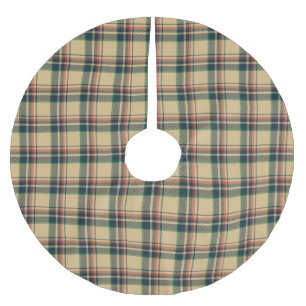Vintage-beige-schwarz-rot-grün-kariertes Muster Polyester Weihnachtsbaumdecke