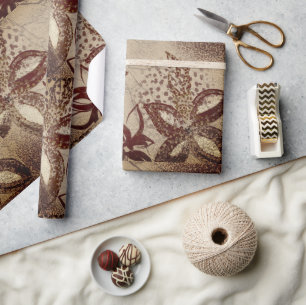 Vintage Beige Textur Burgunderrot Floral Abstract Geschenkpapier