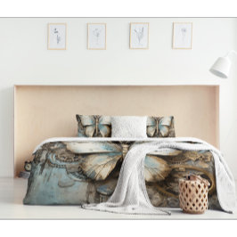 Vintage Beige und Blauer Schmetterling Kissenbezug