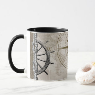 Vintage Beige und Braun-Nautische Grafik Tasse
