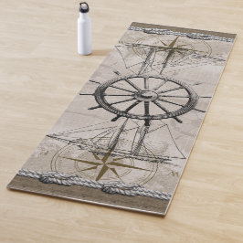 Vintage Beige und Braun-Nautische Grafik Yogamatte