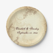 Vintage Beige- und Braunblatt-Hochzeit Pappteller (Vorderseite)
