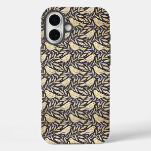 Vintage beige Vogel Muster auf dunklem Hintergrund iPhone 16 Plus Hülle