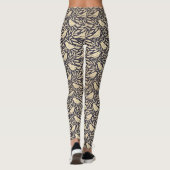 Vintage beige Vogel Muster auf dunklem Hintergrund Leggings (Rückseite)