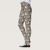 Vintage beige Vogel Muster auf dunklem Hintergrund Leggings (Links)