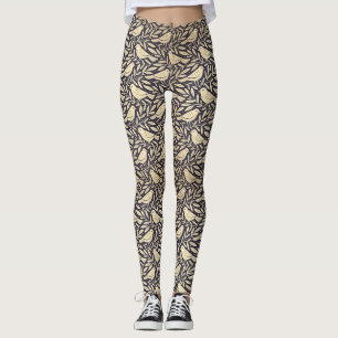 Vintage beige Vogel Muster auf dunklem Hintergrund Leggings