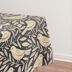 Vintage Beige-Vogel-Muster auf dunklem Hintergrund Tischdecke