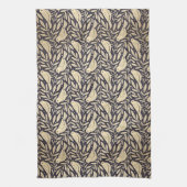 Vintage Beige-Vogelmuster auf dunklem Hintergrund Geschirrtuch (Vertikal)
