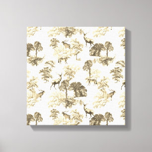 Vintage Beige Waldtiere Toile-Muster Leinwanddruck