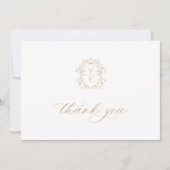 Vintage Beige-Wappen-Monogramm-Hochzeit Dankeskarte (Vorderseite)