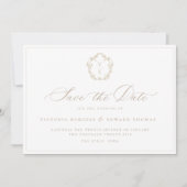 Vintage Beige-Wappen-Monogramm-Hochzeit Save The Date (Vorderseite)