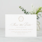 Vintage Beige-Wappen-Monogramm-Hochzeit Save The Date (Stehend Vorderseite)