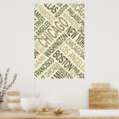 Vintage bekannte Städte USA Word Cloud Poster (Küche)