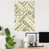 Vintage bekannte Städte USA Word Cloud Poster (Heimbüro)