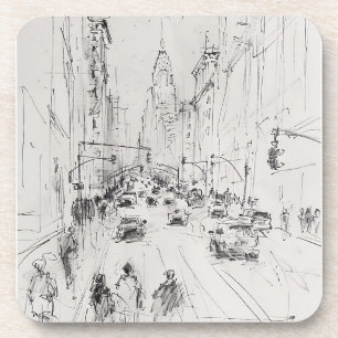Vintage belebte Stadtstraße – urbane Illustration Getränkeuntersetzer