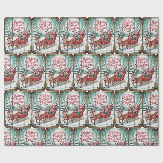 Vintage Believe Holiday Christmas  Geschenkpapier (Flach)