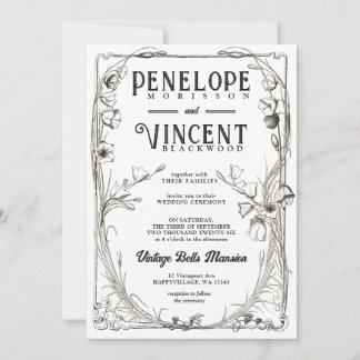 Vintage Bell Flowers on White Wedding Invitation  Einladung