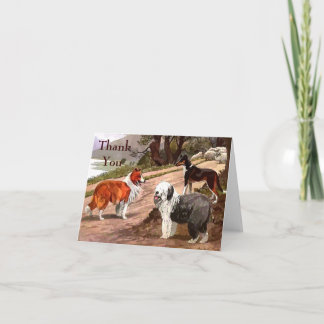 Vintage bemalte Collies Dankeschön Notizkarte Dankeskarte