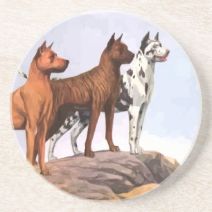 Vintage bemalte Doggen Sandstein Untersetzer