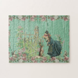 Vintage bemalte rustikale Osterhasenszene Puzzle