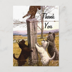 Vintage bemalte Terrier bedanken sich bei Postcard Postkarte