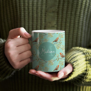 Vintage bemaltes Muster des Europäischen Rotkehlch Kaffeetasse