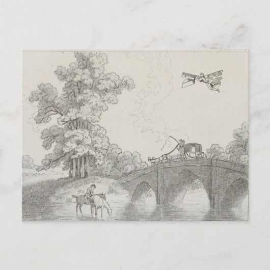 Vintage bemannte Flugmaschine Zeichnend Kunst Postkarte (Vorderseite)