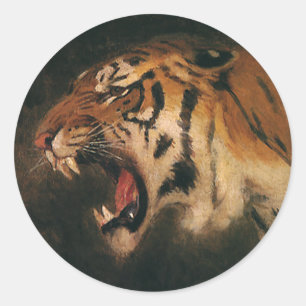 Vintage Bengal-Tiger Großkatze Brüllt, Wildtier Runder Aufkleber