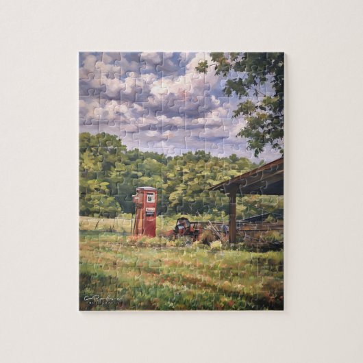 Vintage Benzinpumpe auf einer Landfarm Puzzle (Vertikal)